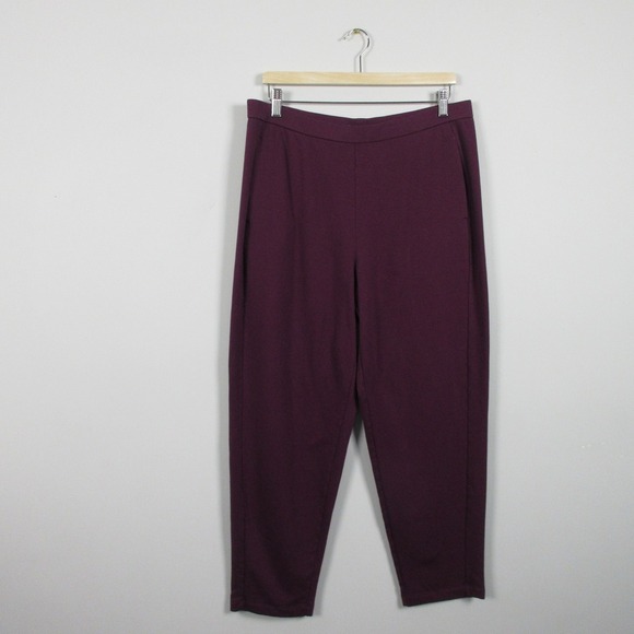 Eileen Fisher Tencel Blend Knit Pants Women L Purple Stretch Lounge Casual 362 - Picture 1 of 14